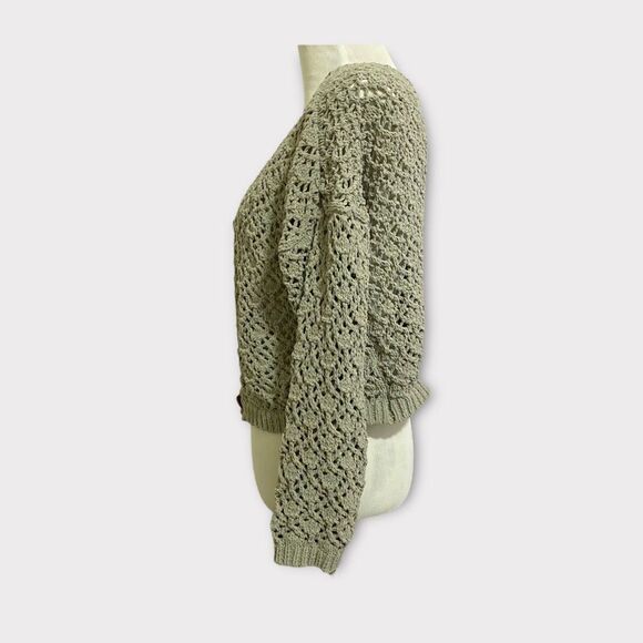 Sage Olive Green Chunky Cottagecore Knit Midi Boho Chic Button Front Cardigan - Picture 3 of 8